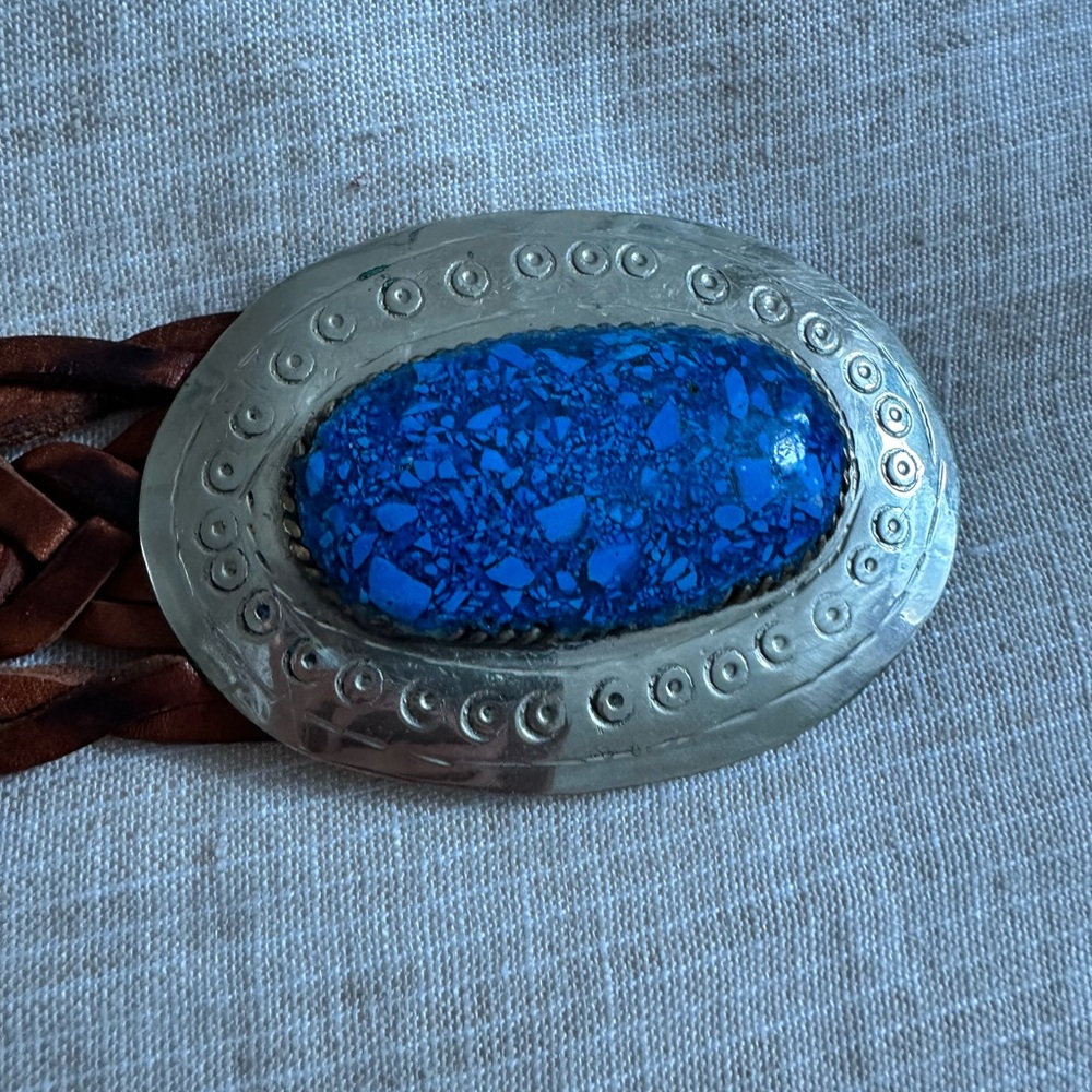 Silver and Blue Stone Belt Buckle and leather belt from Morocco